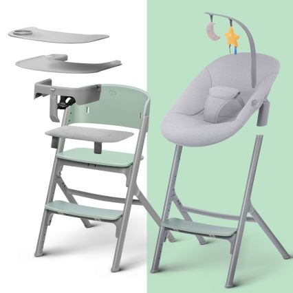 KINDERKRAFT SELECT - Dziecięce krzesełko do karmienia 3 w 1 LIVY Premium Aster pink + leżaczek CALMEE