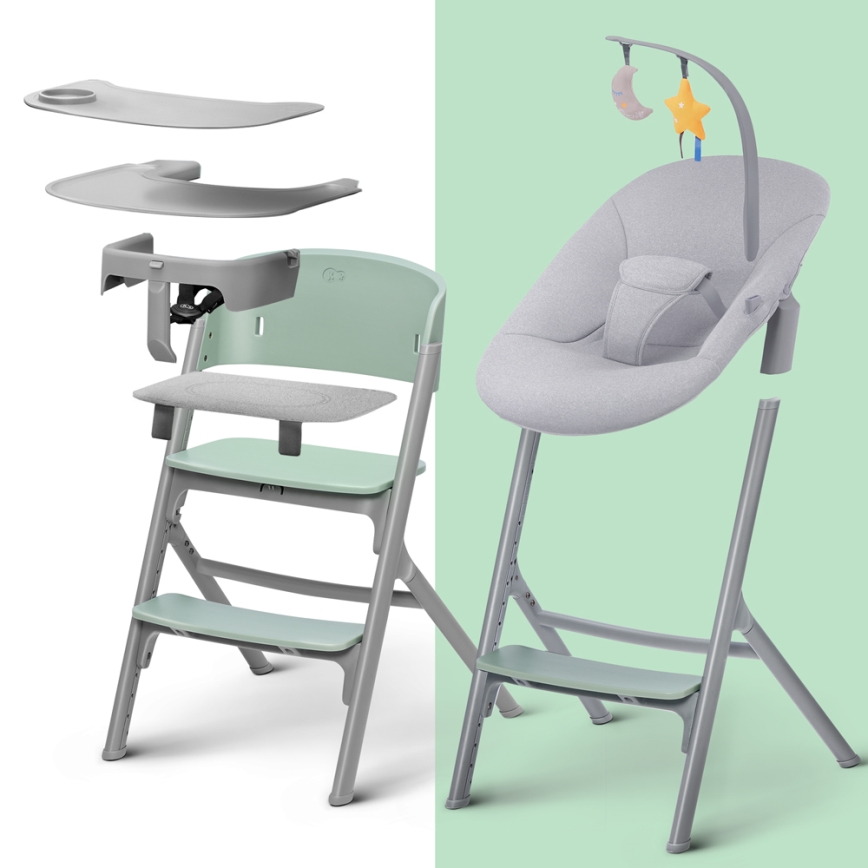 KINDERKRAFT SELECT - Dziecięce krzesełko do karmienia 3 w 1 LIVY Premium Aster pink + leżaczek CALMEE