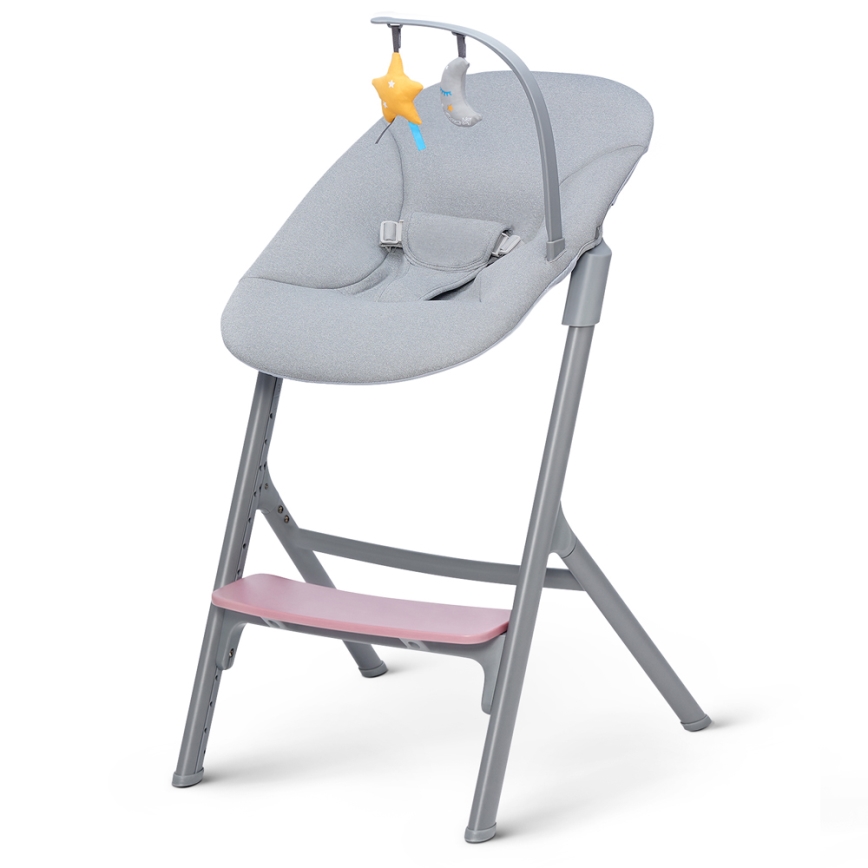 KINDERKRAFT SELECT - Dziecięce krzesełko do karmienia 3 w 1 LIVY Premium Aster pink + leżaczek CALMEE