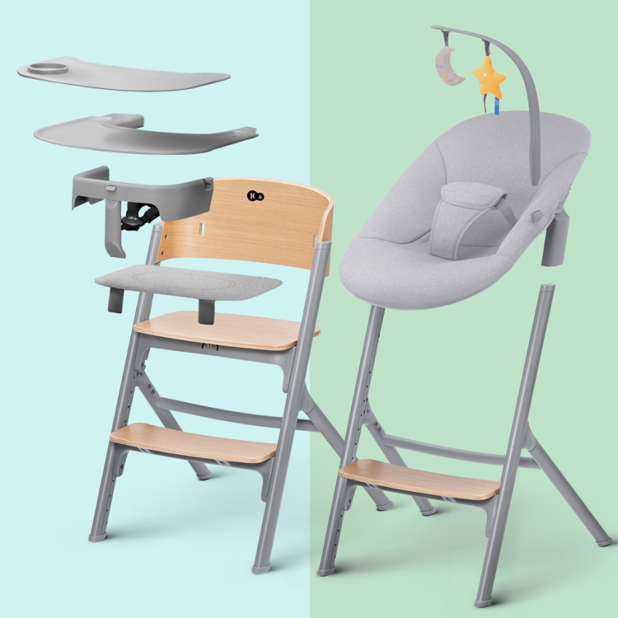 KINDERKRAFT SELECT - Dziecięce krzesełko do karmienia 3w1 LIVY Premium dąb + leżaczek CALMEE