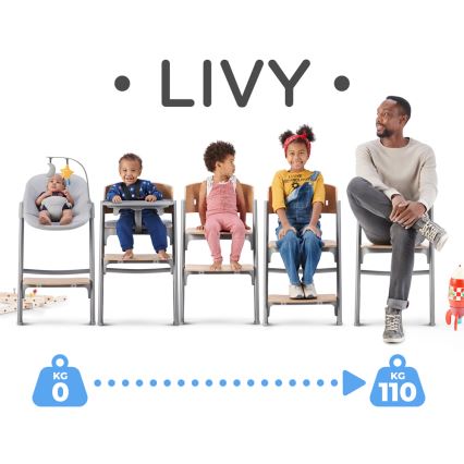KINDERKRAFT SELECT - Dziecięce krzesełko do karmienia 3w1 LIVY Premium dąb + leżaczek CALMEE
