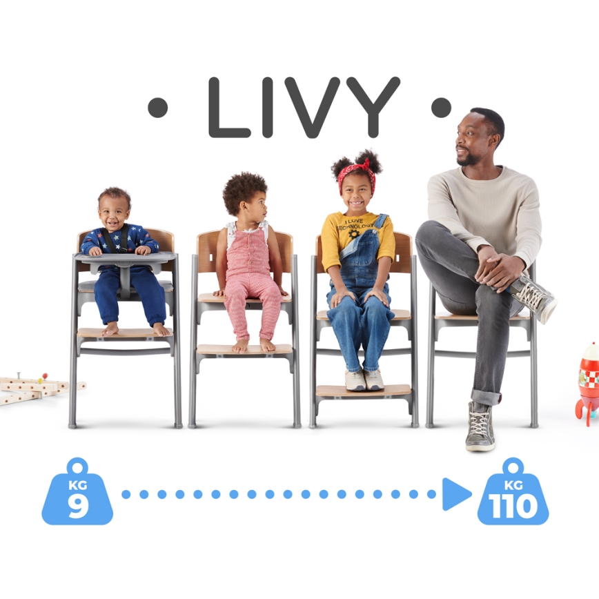 KINDERKRAFT SELECT - Krzesło do jadalni dla dzieci 3w1 LIVY Premium dąb
