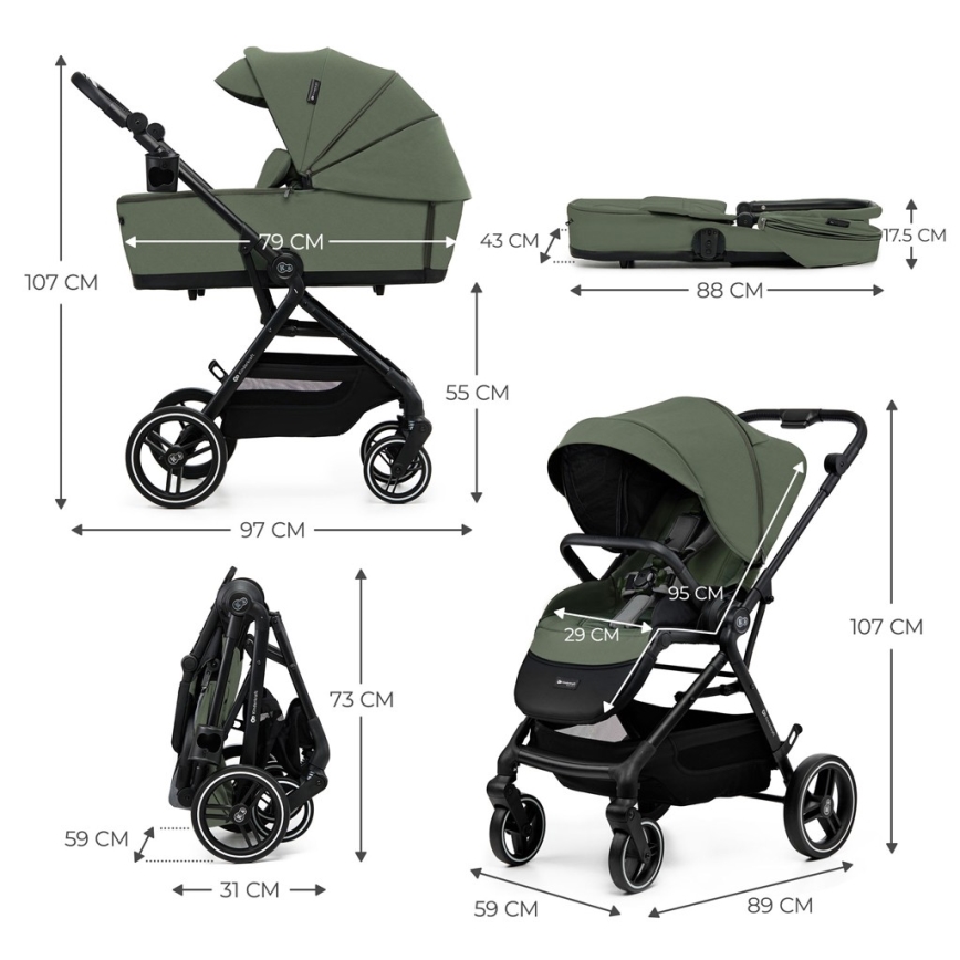KINDERKRAFT SELECT - Wózek 2w1 YOXI Mystic zielony
