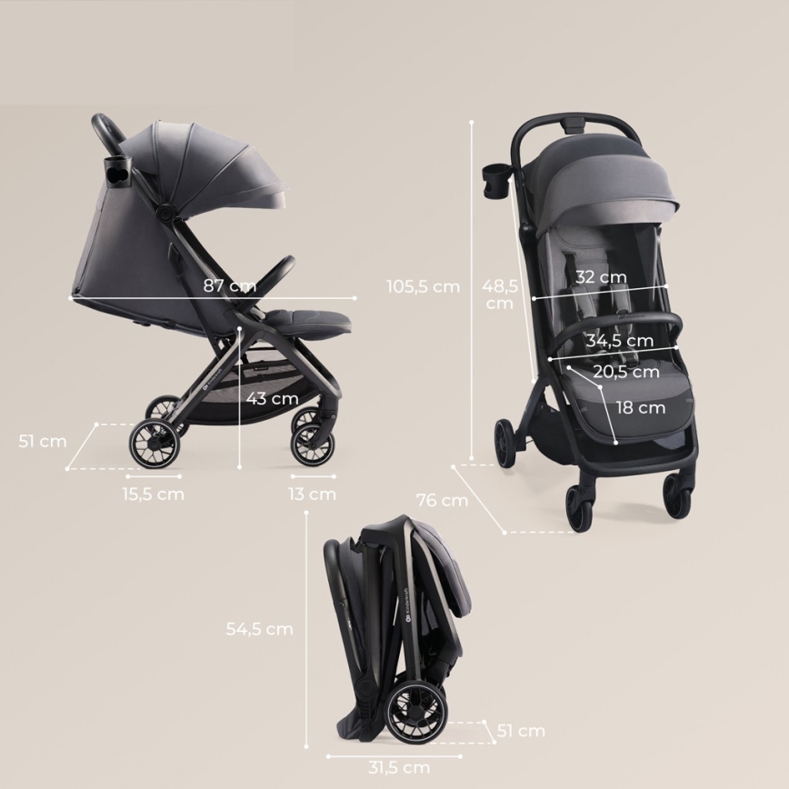 KINDERKRAFT SELECT - Wózek sportowy NUBI 2 szary
