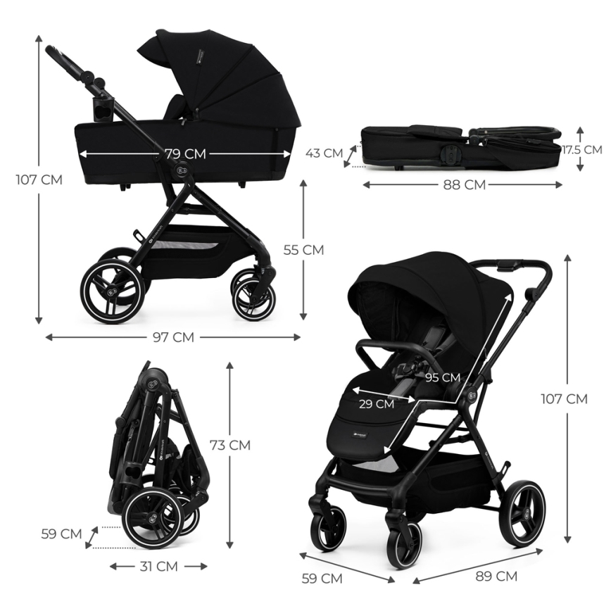 KINDERKRAFT SELECT - Wózek wielofunkcyjny 2w1 YOXI Czysta czerń