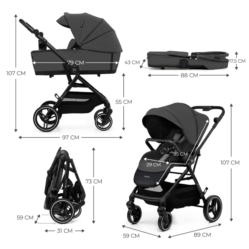 KINDERKRAFT SELECT - Wózek wielofunkcyjny 2w1 YOXI Szary księżycowy
