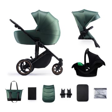 KINDERKRAFT SELECT - Wózek wielofunkcyjny 3w1 PRIME 2 Premium Ciemna  zieleń + fotelik samochodowy