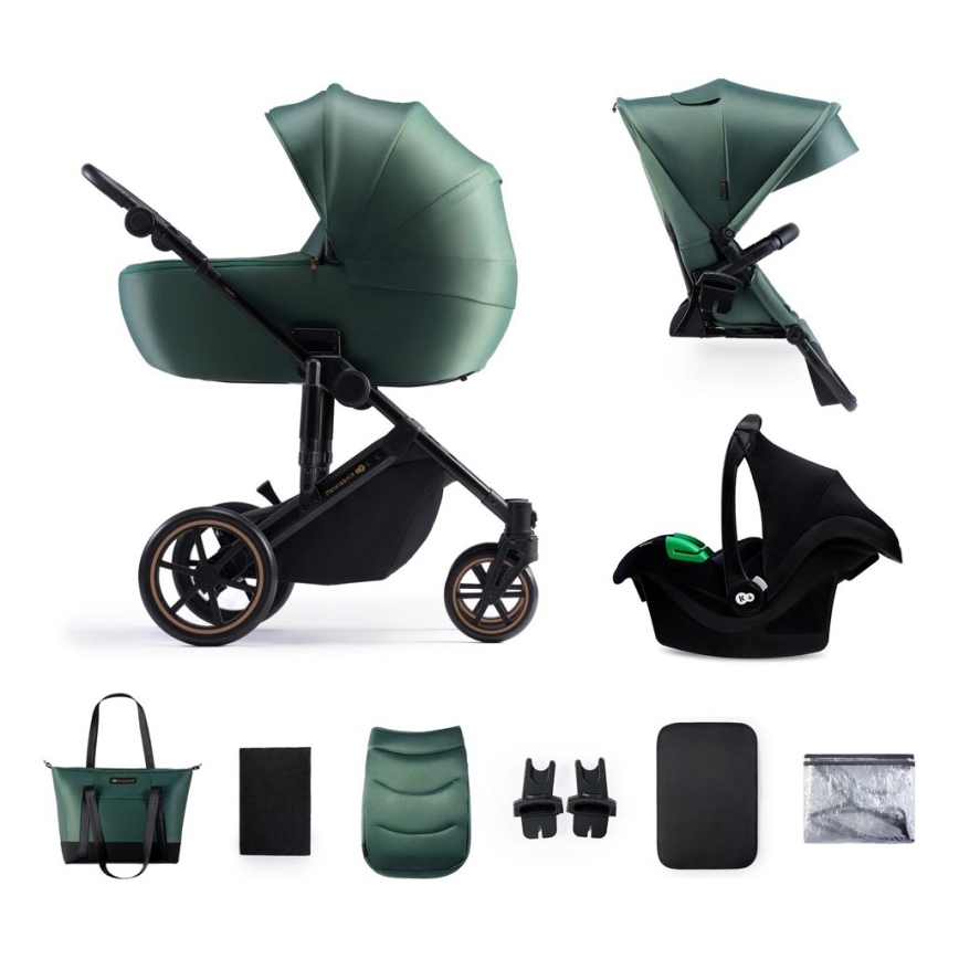 KINDERKRAFT SELECT - Wózek wielofunkcyjny 3w1 PRIME 2 Premium Ciemna  zieleń + fotelik samochodowy