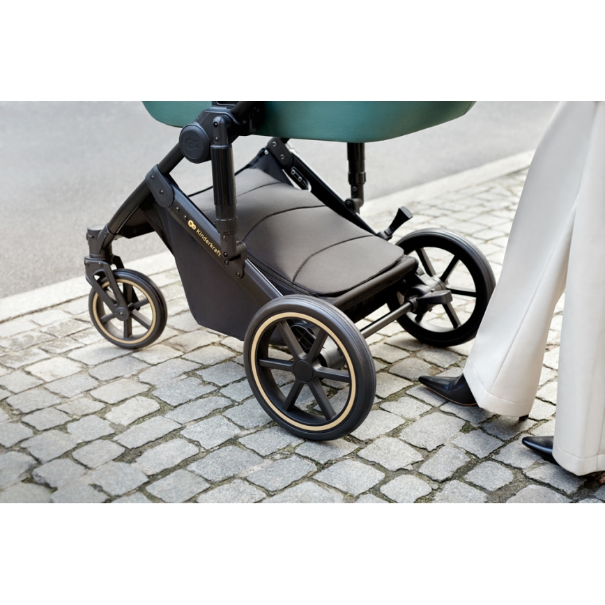 KINDERKRAFT SELECT - Wózek wielofunkcyjny 3w1 PRIME 2 Premium Ciemna  zieleń + fotelik samochodowy