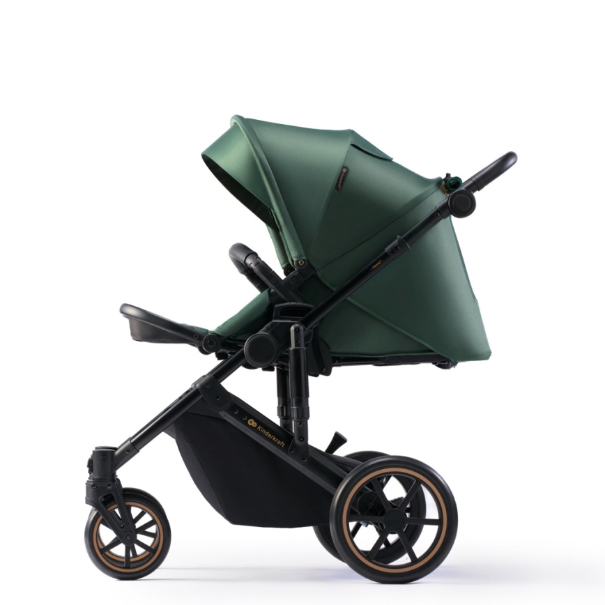 KINDERKRAFT SELECT - Wózek wielofunkcyjny 3w1 PRIME 2 Premium Ciemna  zieleń + fotelik samochodowy