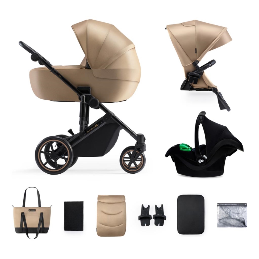 KINDERKRAFT SELECT - Wózek wielofunkcyjny 3w1 PRIME 2 Premium Sandrose beige + fotelik samochodowy