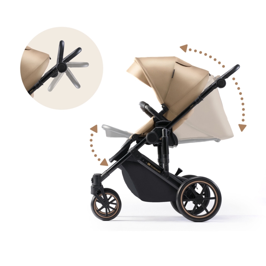KINDERKRAFT SELECT - Wózek wielofunkcyjny 3w1 PRIME 2 Premium Sandrose beige + fotelik samochodowy