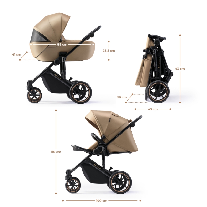 KINDERKRAFT SELECT - Wózek wielofunkcyjny 3w1 PRIME 2 Premium Sandrose beige + fotelik samochodowy