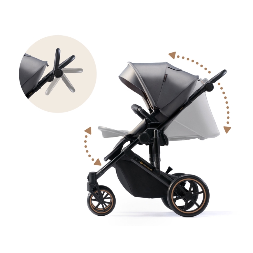 KINDERKRAFT SELECT - Wózek wielofunkcyjny 3w1 PRIME 2 Premium Shadow grey + fotelik samochodowy