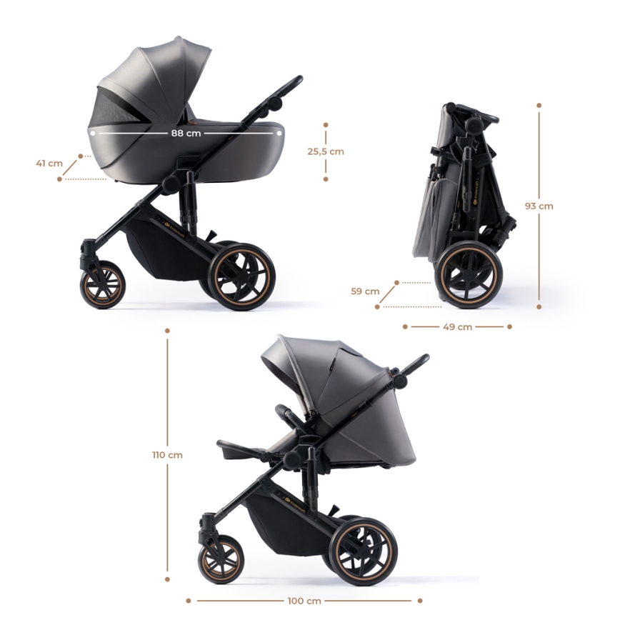 KINDERKRAFT SELECT - Wózek wielofunkcyjny 3w1 PRIME 2 Premium Shadow grey + fotelik samochodowy