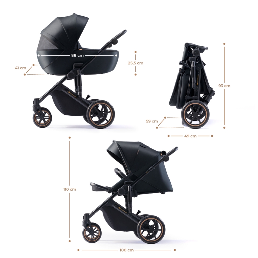 KINDERKRAFT SELECT - Wózek wielofunkcyjny 3w1 PRIME 2 Premium Wenecka czerń + fotelik samochodowy