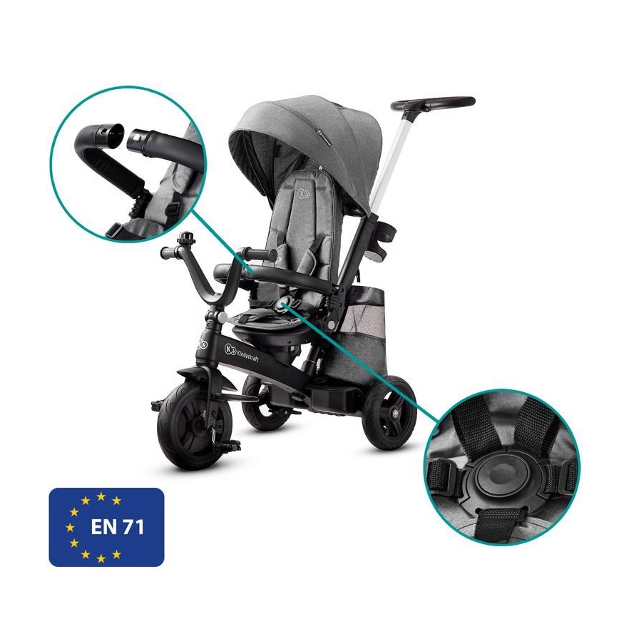 KINDERKRAFT - Trójkołowiec dziecięcy 5v1 EASYTWIST szary/czarny