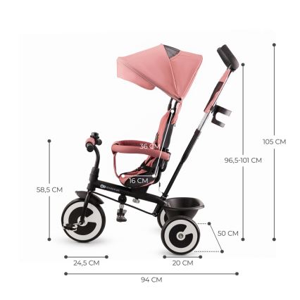 KINDERKRAFT - Dziecięcy trójkołowiec ASTON Rose pink