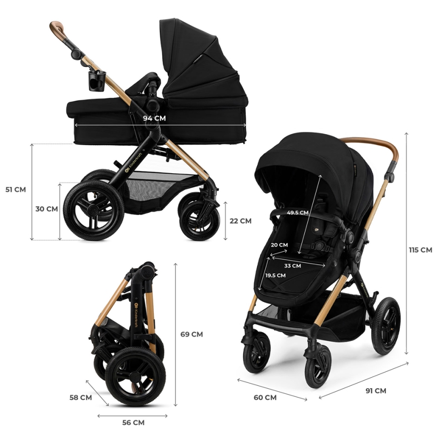 KINDERKRAFT - Wózek 3w1 MOOV 2 XL Air Black