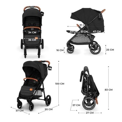 KINDERKRAFT - Wózek sportowy GRANDE PLUS czarny