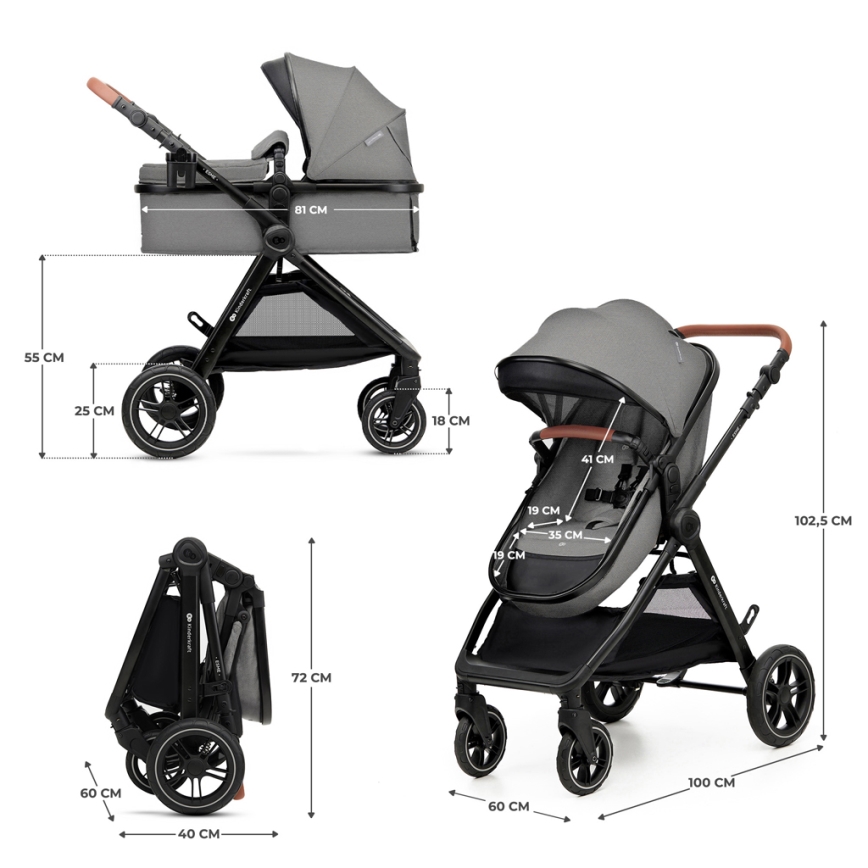 KINDERKRAFT - Wózek wielofunkcyjny 3w1 ESME Moonlight grey + fotelik samochodowy MINK PRO