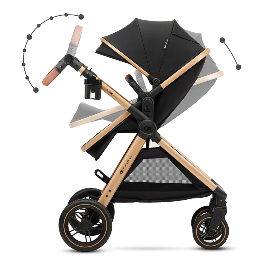 KINDERKRAFT - Wózek wielofunkcyjny 3w1 ESME Pure black + fotelik samochodowy MINK PRO