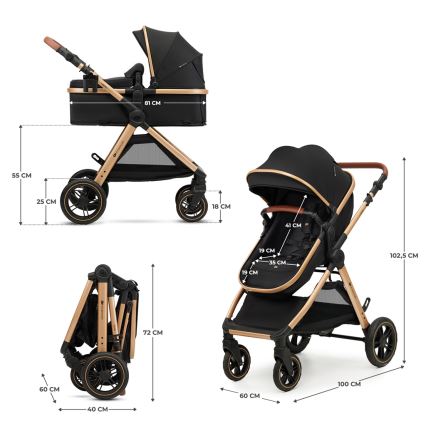 KINDERKRAFT - Wózek wielofunkcyjny 3w1 ESME Pure black + fotelik samochodowy MINK PRO