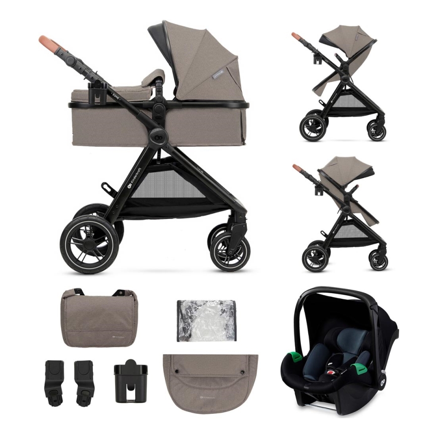 KINDERKRAFT - Wózek wielofunkcyjny 3w1 ESME Sand beige + fotelik samochodowy MINK PRO