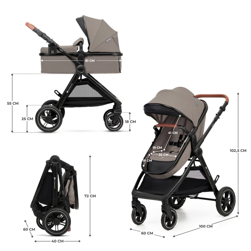 KINDERKRAFT - Wózek wielofunkcyjny 3w1 ESME Sand beige + fotelik samochodowy MINK PRO