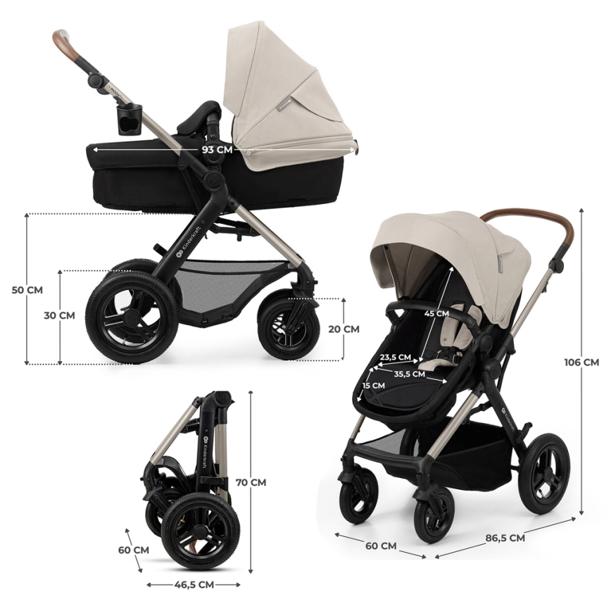 KINDERKRAFT - Wózek wielofunkcyjny 3w1 MOOV 2 AIR Moonlight grey + fotelik samochodowy MINK PRO