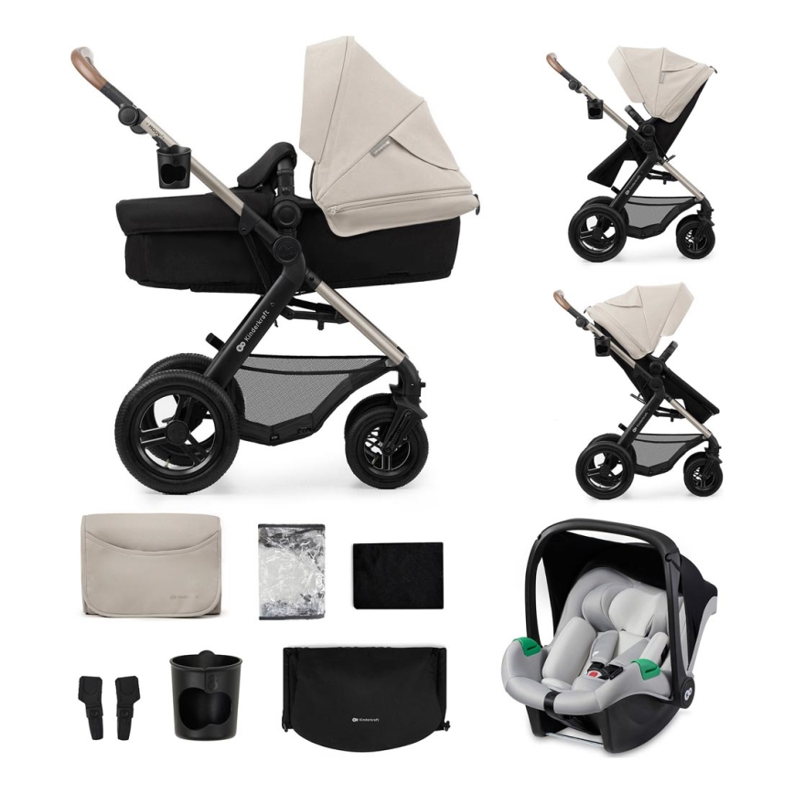 KINDERKRAFT - Wózek wielofunkcyjny 3w1 MOOV 2 AIR Moonlight grey + fotelik samochodowy MINK PRO