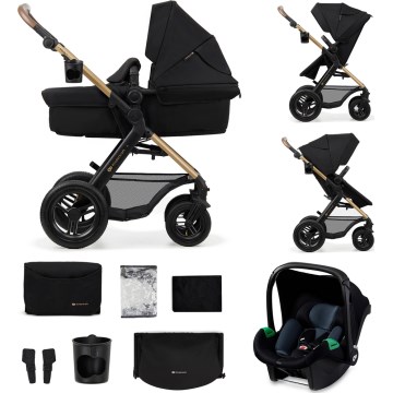 KINDERKRAFT - Wózek wielofunkcyjny 3w1 MOOV 2 AIR Pure black + fotelik samochodowy MINK PRO