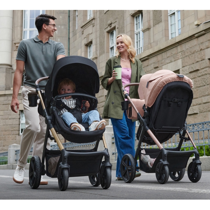 KINDERKRAFT - Wózek wielofunkcyjny 3w1 MOOV 2 AIR Pure black + fotelik samochodowy MINK PRO