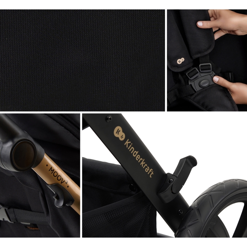 KINDERKRAFT - Wózek wielofunkcyjny 3w1 MOOV 2 AIR Pure black + fotelik samochodowy MINK PRO