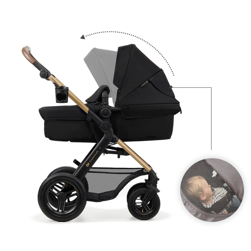 KINDERKRAFT - Wózek wielofunkcyjny 3w1 MOOV 2 AIR Pure black + fotelik samochodowy MINK PRO