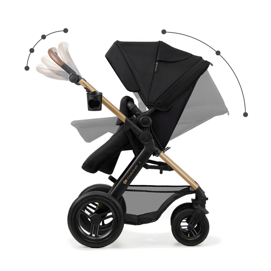 KINDERKRAFT - Wózek wielofunkcyjny 3w1 MOOV 2 AIR Pure black + fotelik samochodowy MINK PRO