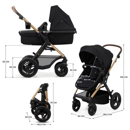 KINDERKRAFT - Wózek wielofunkcyjny 3w1 MOOV 2 AIR Pure black + fotelik samochodowy MINK PRO
