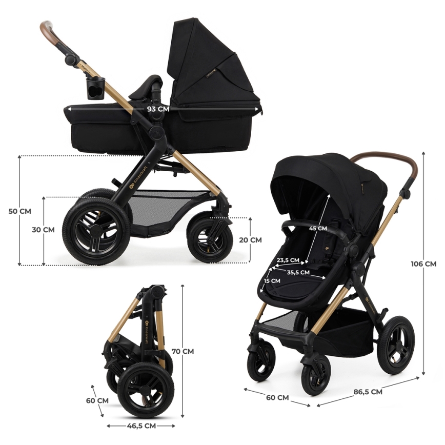 KINDERKRAFT - Wózek wielofunkcyjny 3w1 MOOV 2 AIR Pure black + fotelik samochodowy MINK PRO