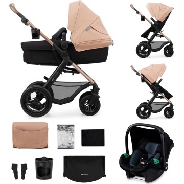KINDERKRAFT - Wózek wielofunkcyjny 3w1 MOOV 2 AIR Sand beige + fotelik samochodowy MINK PRO