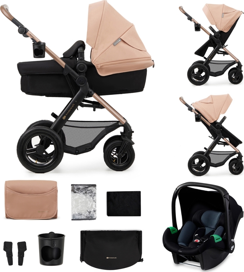 KINDERKRAFT - Wózek wielofunkcyjny 3w1 MOOV 2 AIR Sand beige + fotelik samochodowy MINK PRO