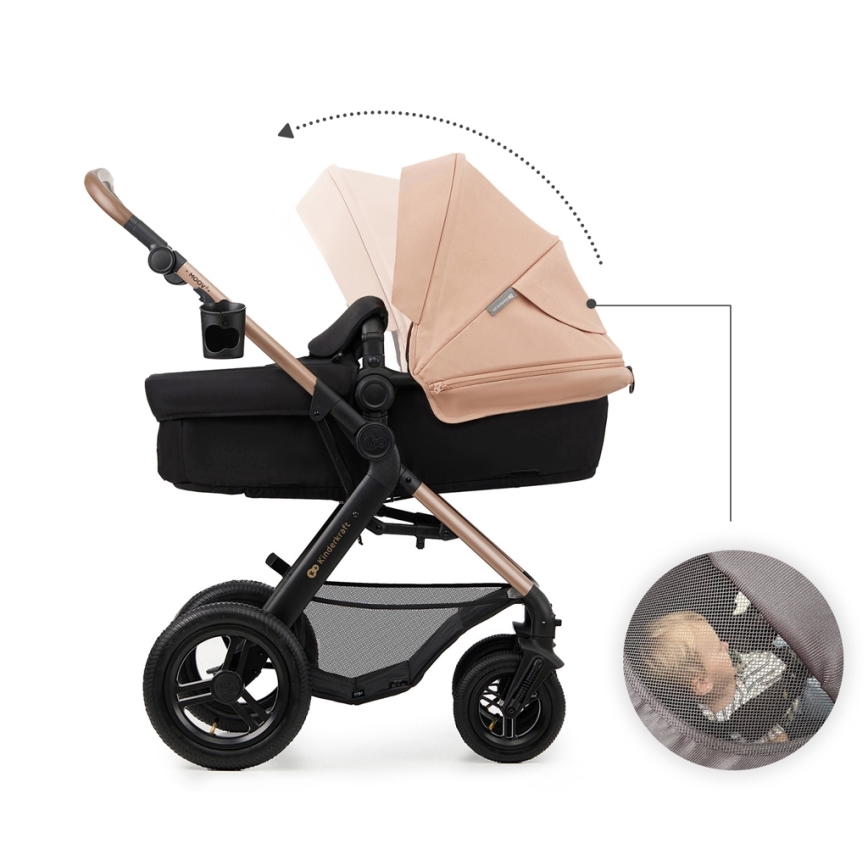 KINDERKRAFT - Wózek wielofunkcyjny 3w1 MOOV 2 AIR Sand beige + fotelik samochodowy MINK PRO