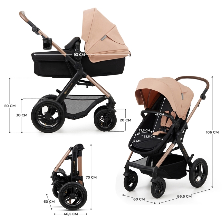 KINDERKRAFT - Wózek wielofunkcyjny 3w1 MOOV 2 AIR Sand beige + fotelik samochodowy MINK PRO