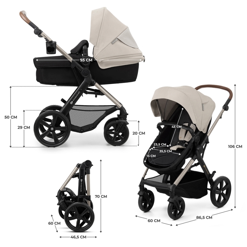 KINDERKRAFT - Wózek wielofunkcyjny 3w1 MOOV 2 Moonlight grey + fotelik samochodowy MINK PRO