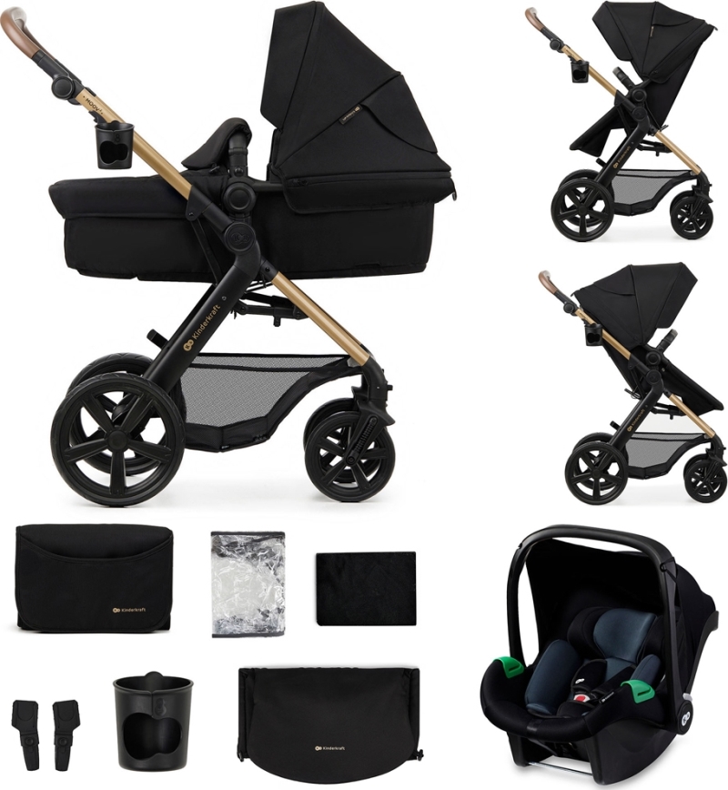 KINDERKRAFT - Wózek wielofunkcyjny 3w1 MOOV 2 Pure black + fotelik samochodowy MINK PRO