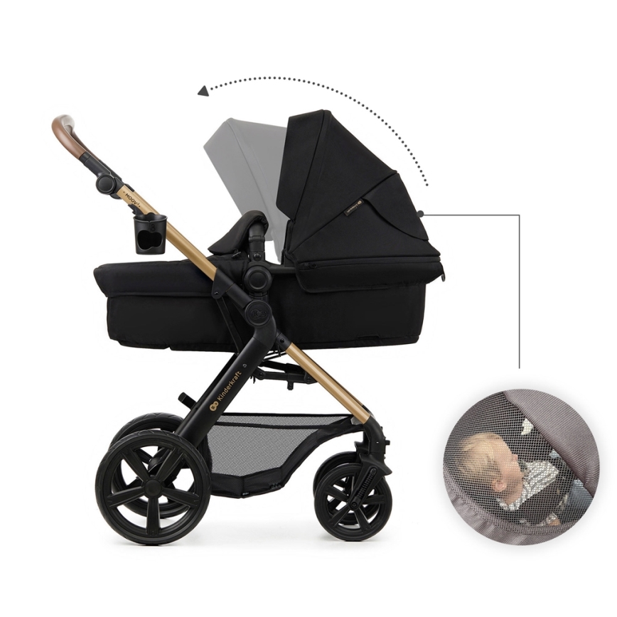 KINDERKRAFT - Wózek wielofunkcyjny 3w1 MOOV 2 Pure black + fotelik samochodowy MINK PRO