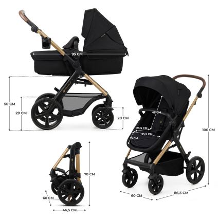 KINDERKRAFT - Wózek wielofunkcyjny 3w1 MOOV 2 Pure black + fotelik samochodowy MINK PRO