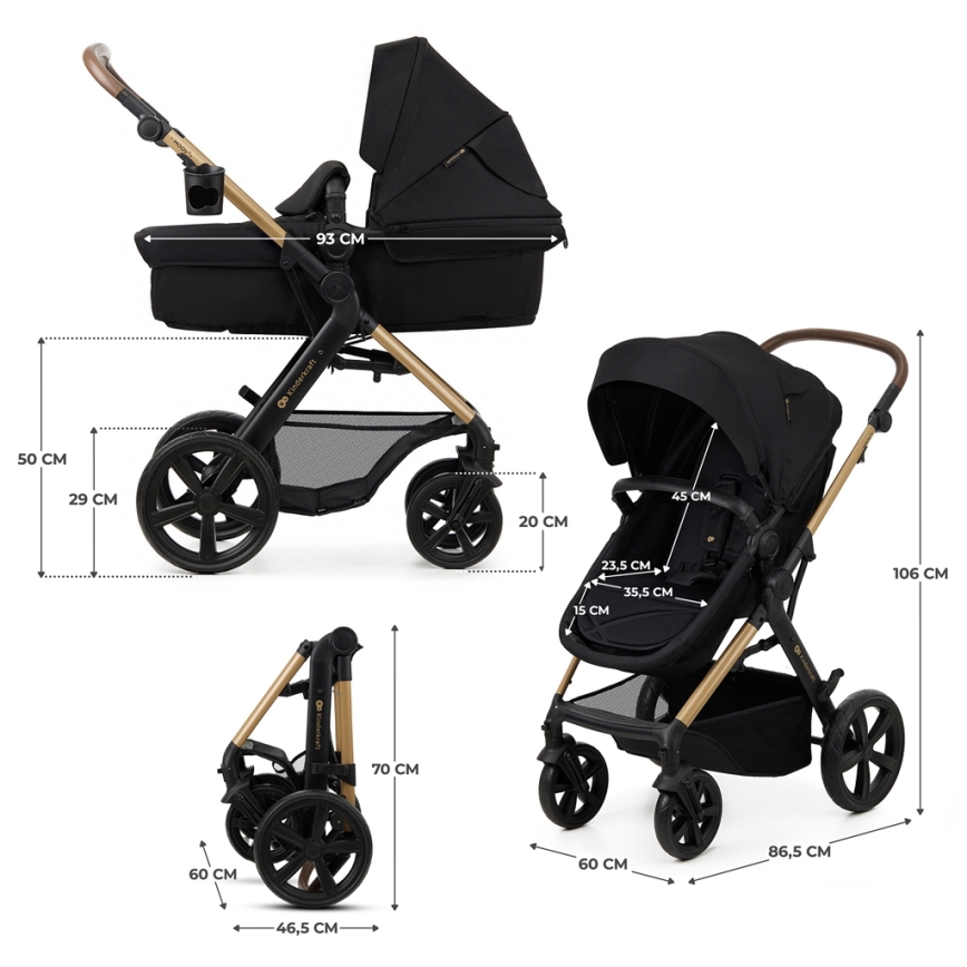 KINDERKRAFT - Wózek wielofunkcyjny 3w1 MOOV 2 Pure black + fotelik samochodowy MINK PRO