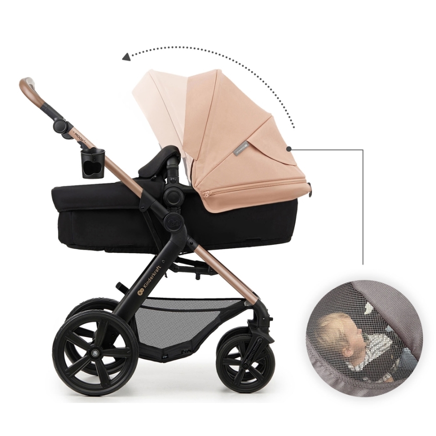 KINDERKRAFT - Wózek wielofunkcyjny 3w1 MOOV 2 Sand beige + fotelik samochodowy MINK PRO