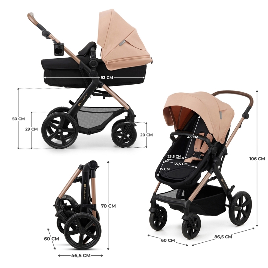 KINDERKRAFT - Wózek wielofunkcyjny 3w1 MOOV 2 Sand beige + fotelik samochodowy MINK PRO