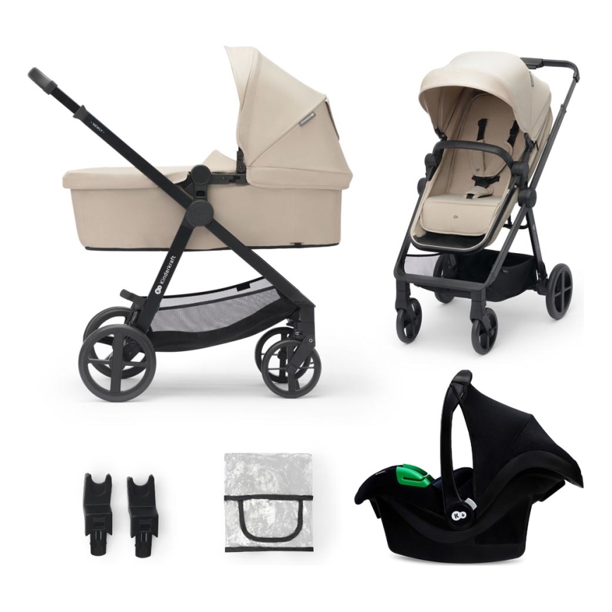 KINDERKRAFT - Wózek wielofunkcyjny 3w1 NEWLY Sand beige + fotelik samochodowy MINK PRO